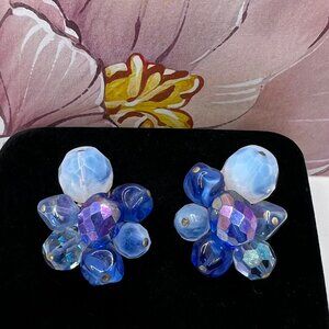 Hattie Carnegie Blue Glass Cluster CLIP Earrings